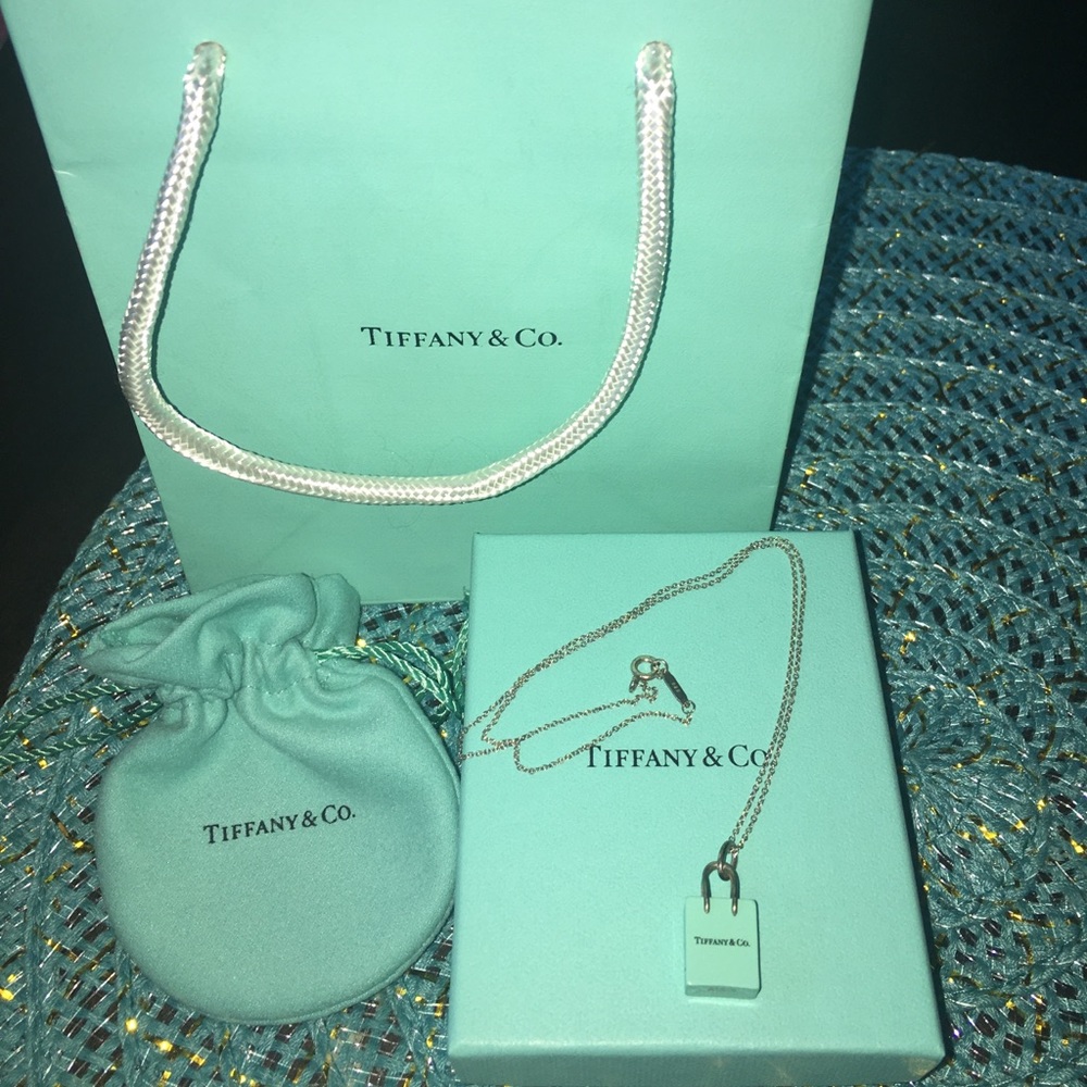 Tiffany & Co. Blue Shopping Bag Charm & 16" Chain